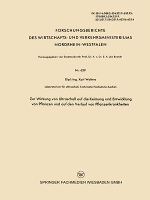 cover image of Zur Wirkung von Ultraschall auf die Keimung und Entwicklung von Pflanzen und auf den Verlauf von Pflanzenkrankheiten